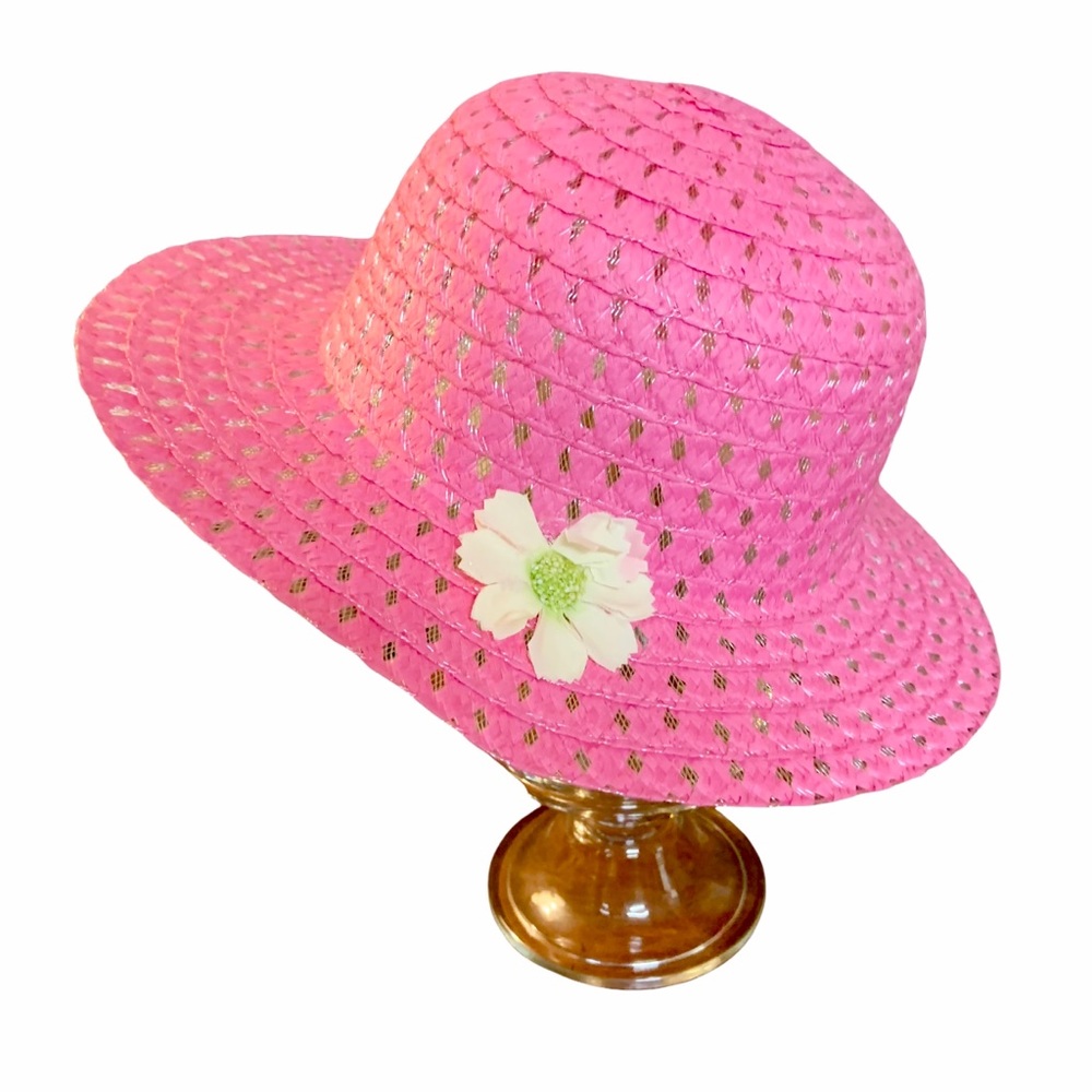 Juncture Girls Pink Straw Hat With White Flower